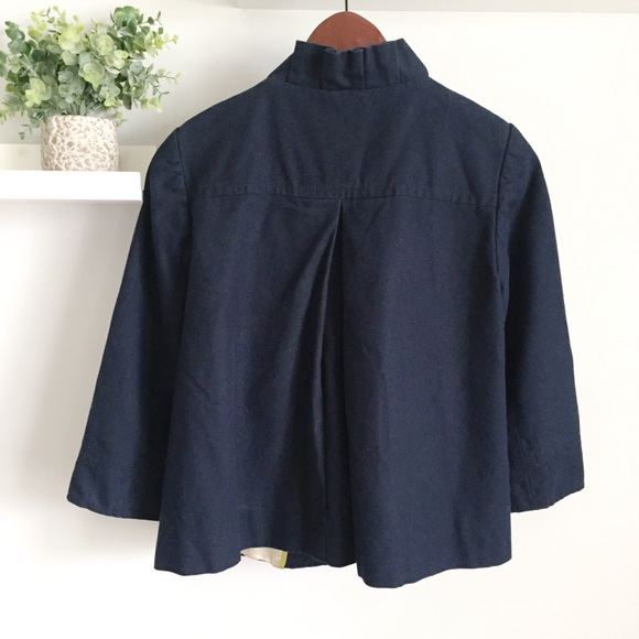 J. Crew Navy Lined Cotton Ruffle Jacket with Button Detail - Picture 2 of 5